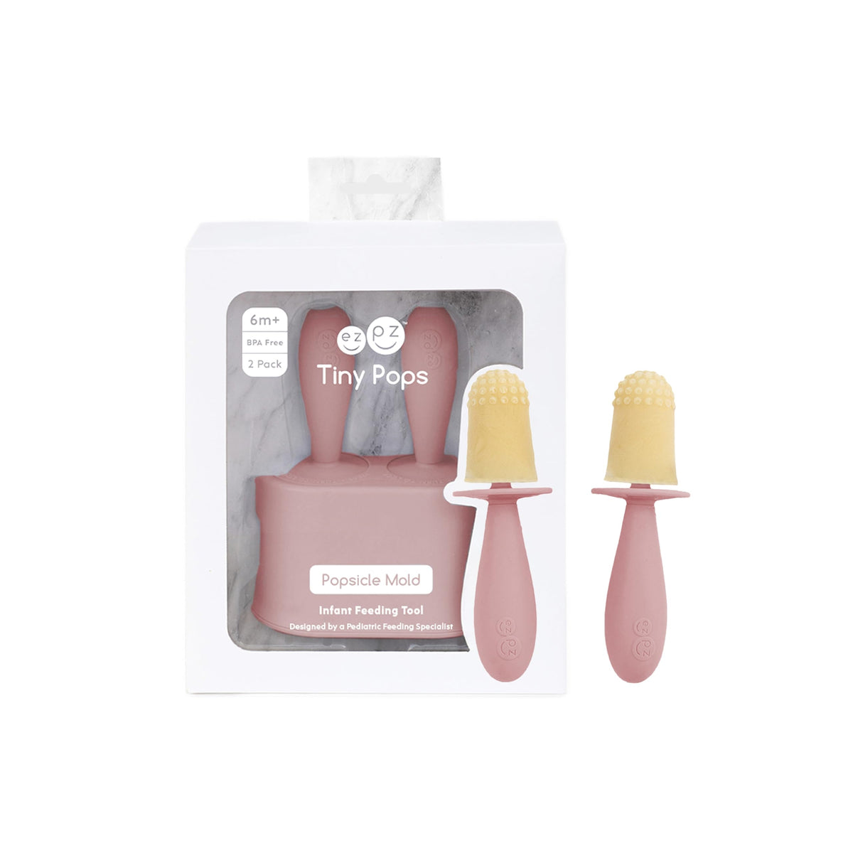 ezpz Tiny Pops blush popsicle mold with two handles and wand