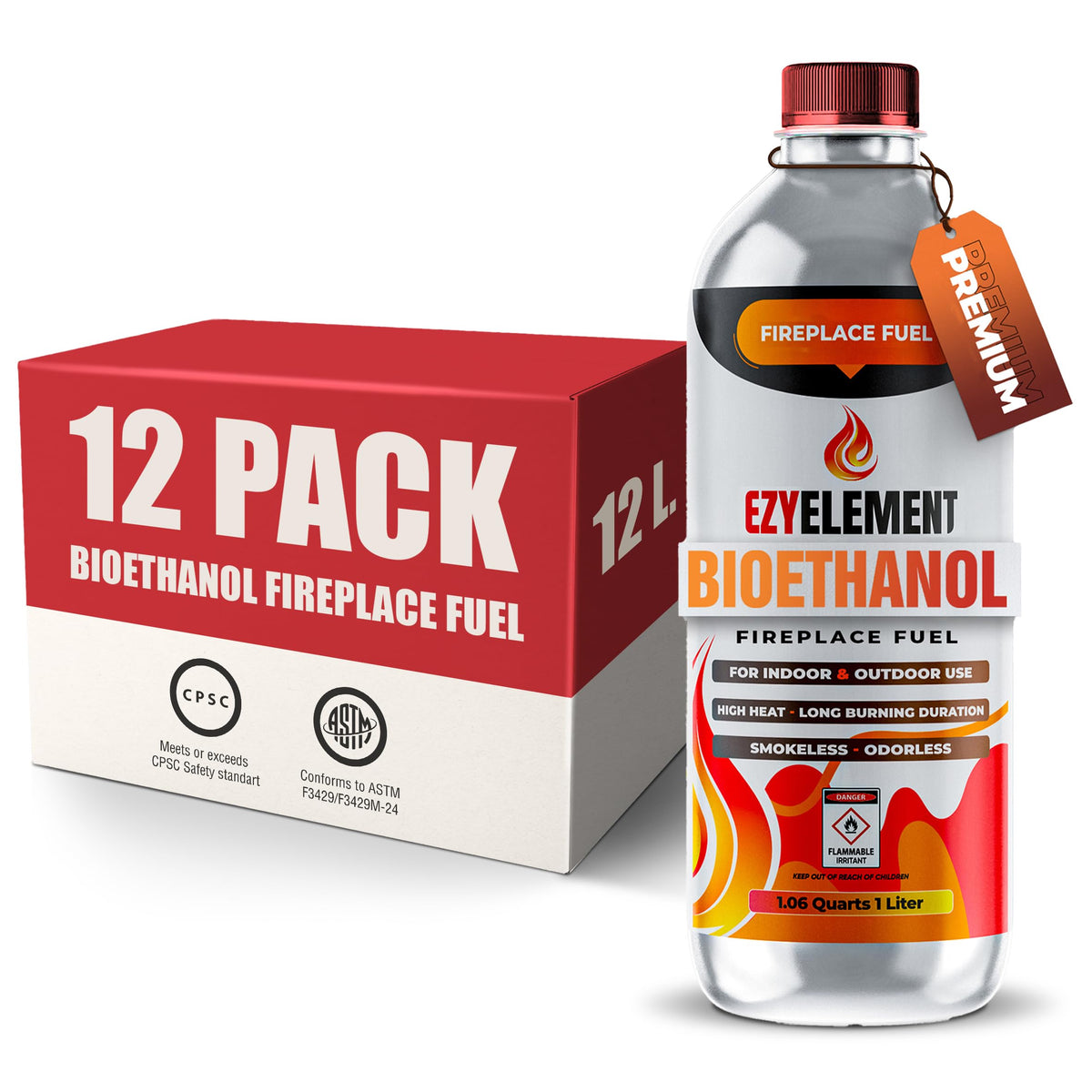 EZYELEMENT bioethanol fuel 12x1l bottle for tabletop fire pit