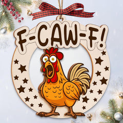 2-layer wood chicken ornament closeup