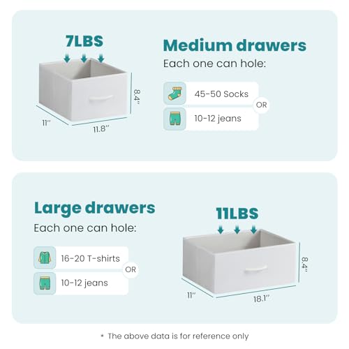 Fabric non-woven drawers on metal frame dresser