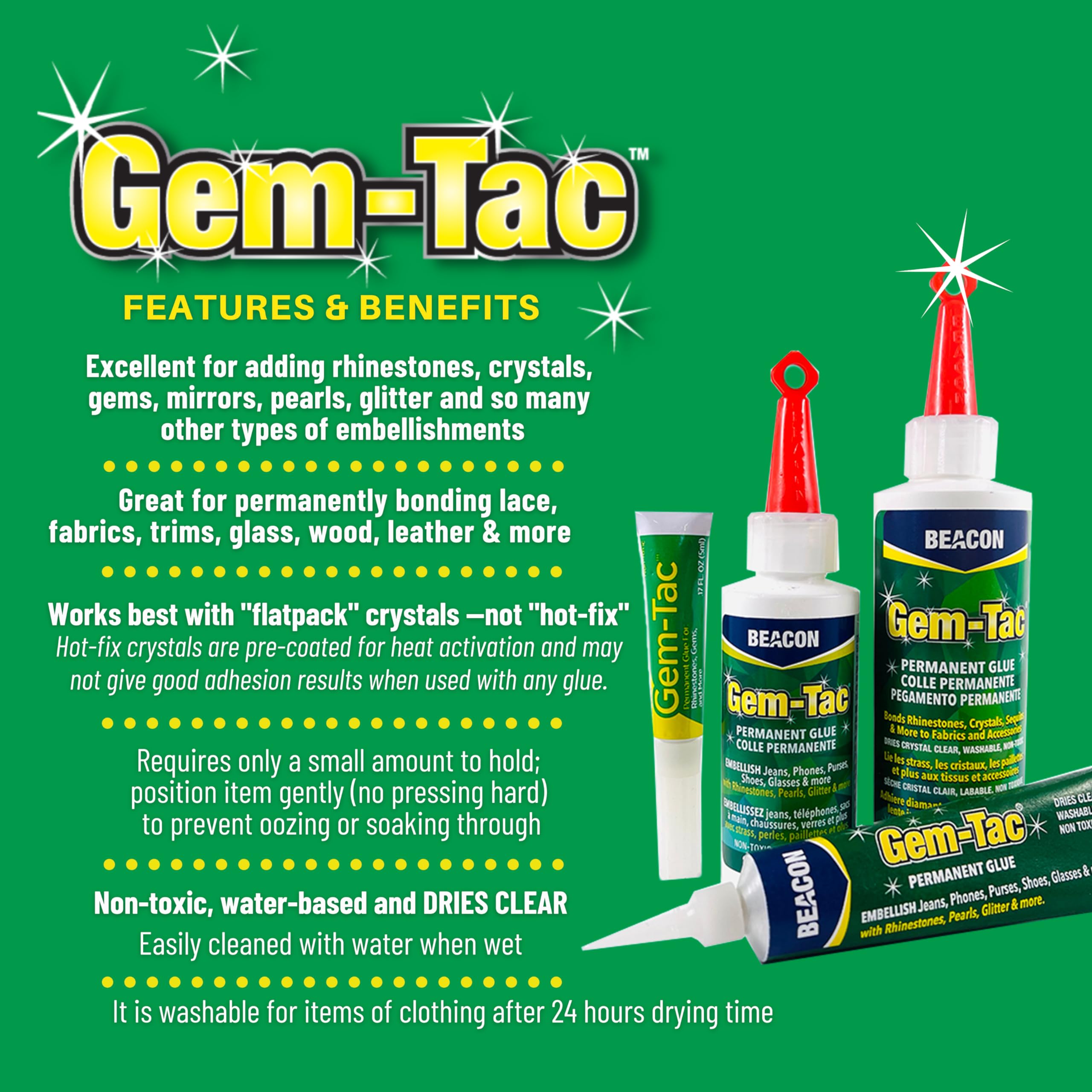 Water-based washable Gem-Tac adhesive for fabrics