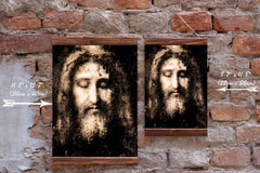 Front view of framed canvas print with brown wood frame