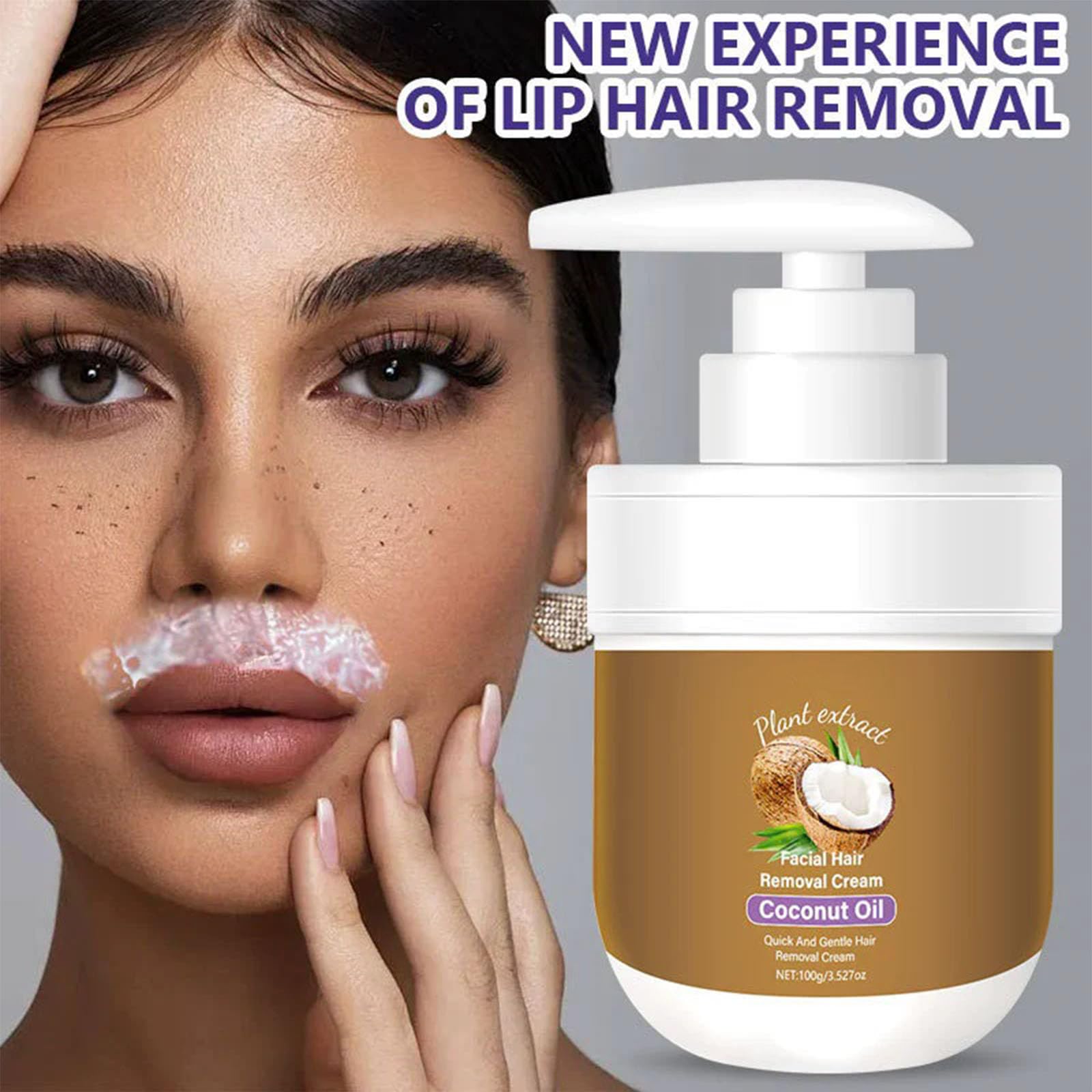 Facial hair removal cream coconut product with spoon