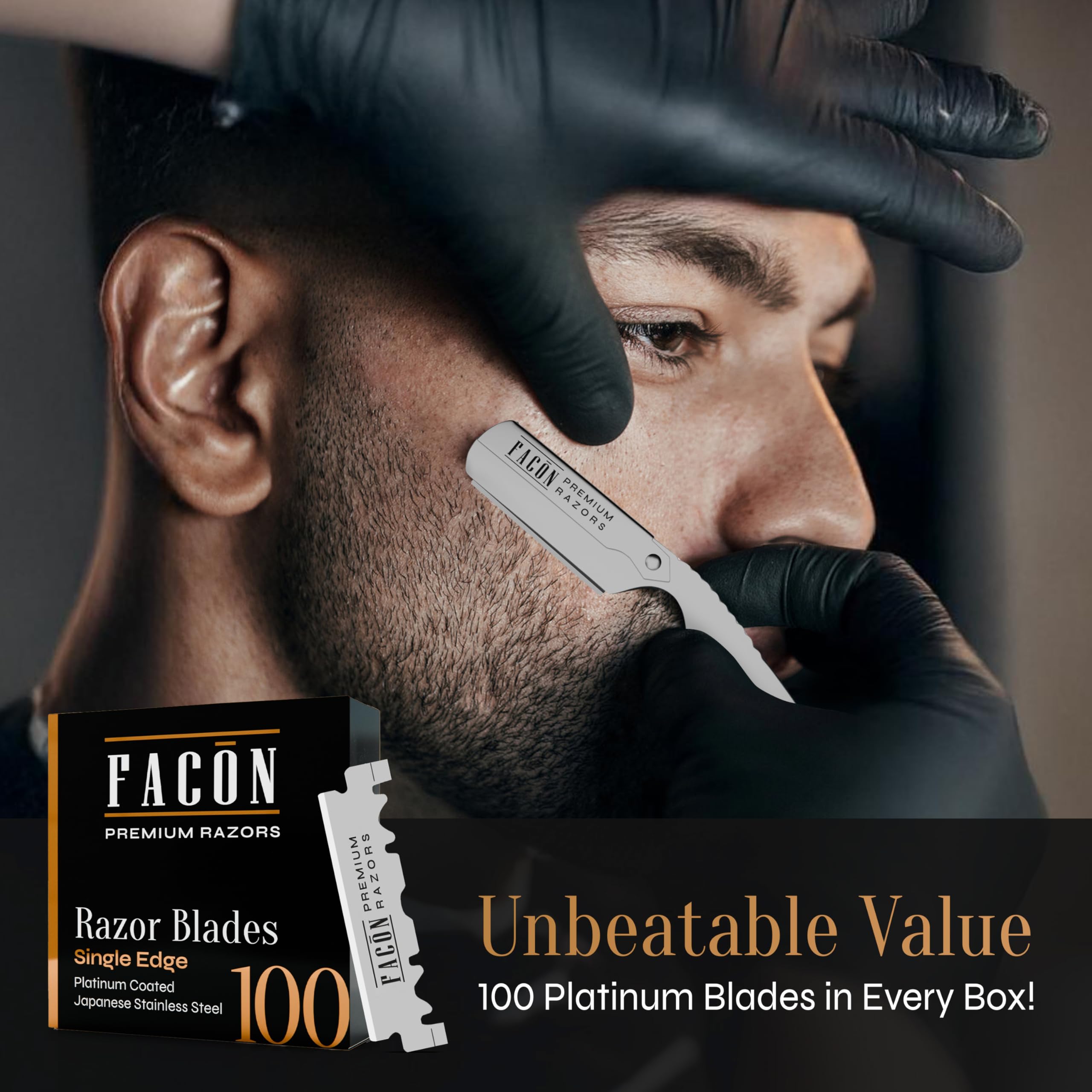 Facón straight edge razor kit with ergonomic grip in use