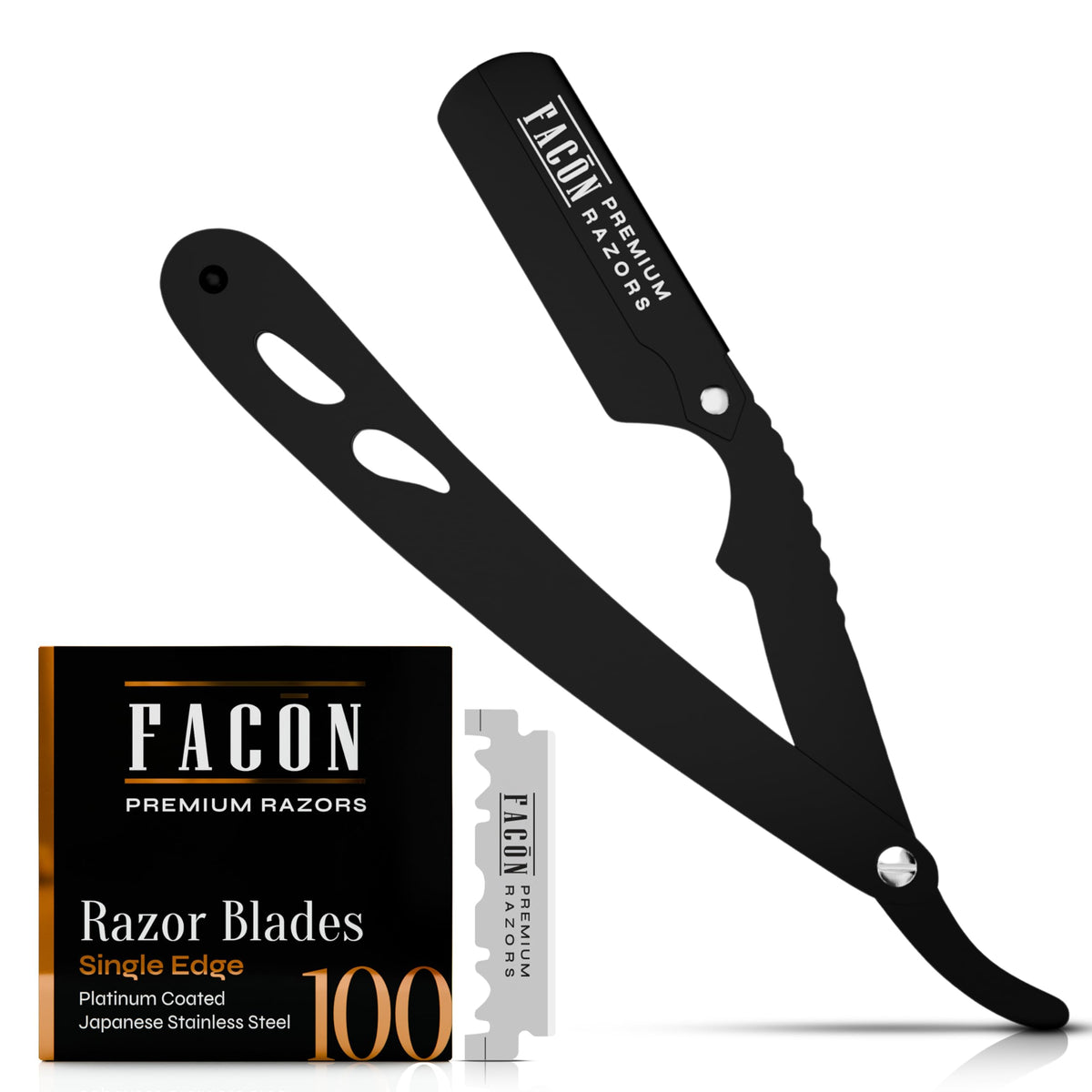 Facón straight razors for men product packaging