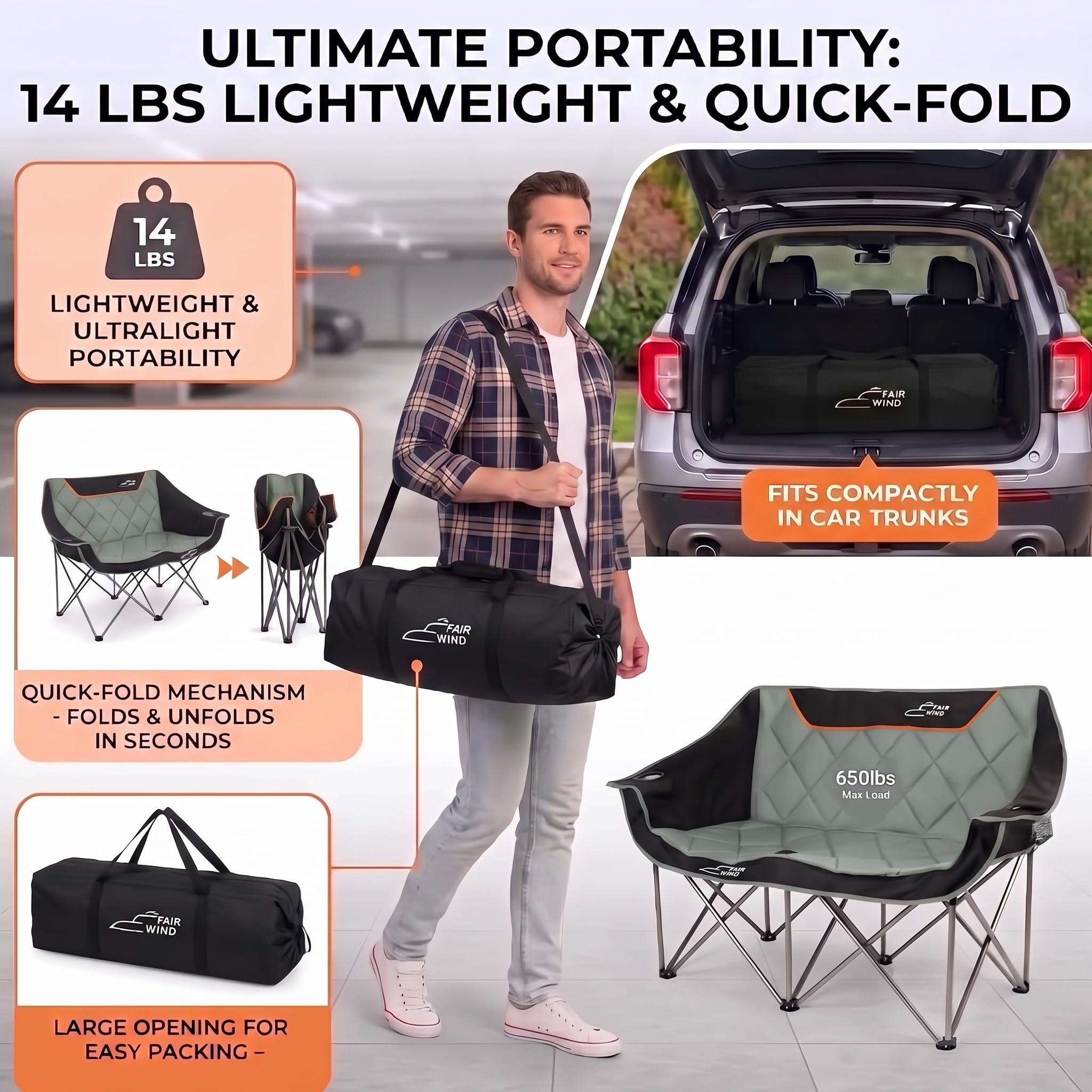 Compact pack size for transport in car trunk