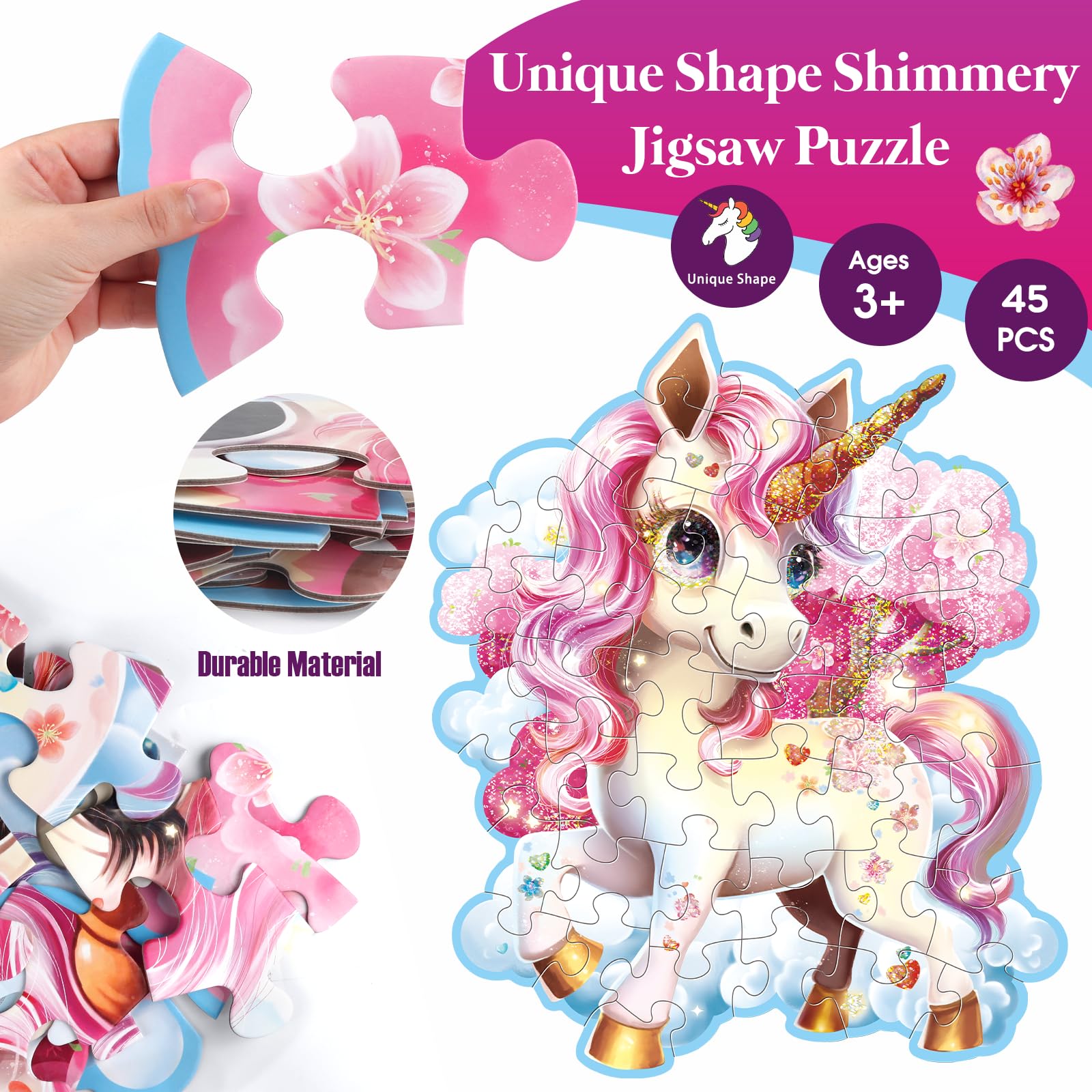 Shimmery unicorn puzzle for family play