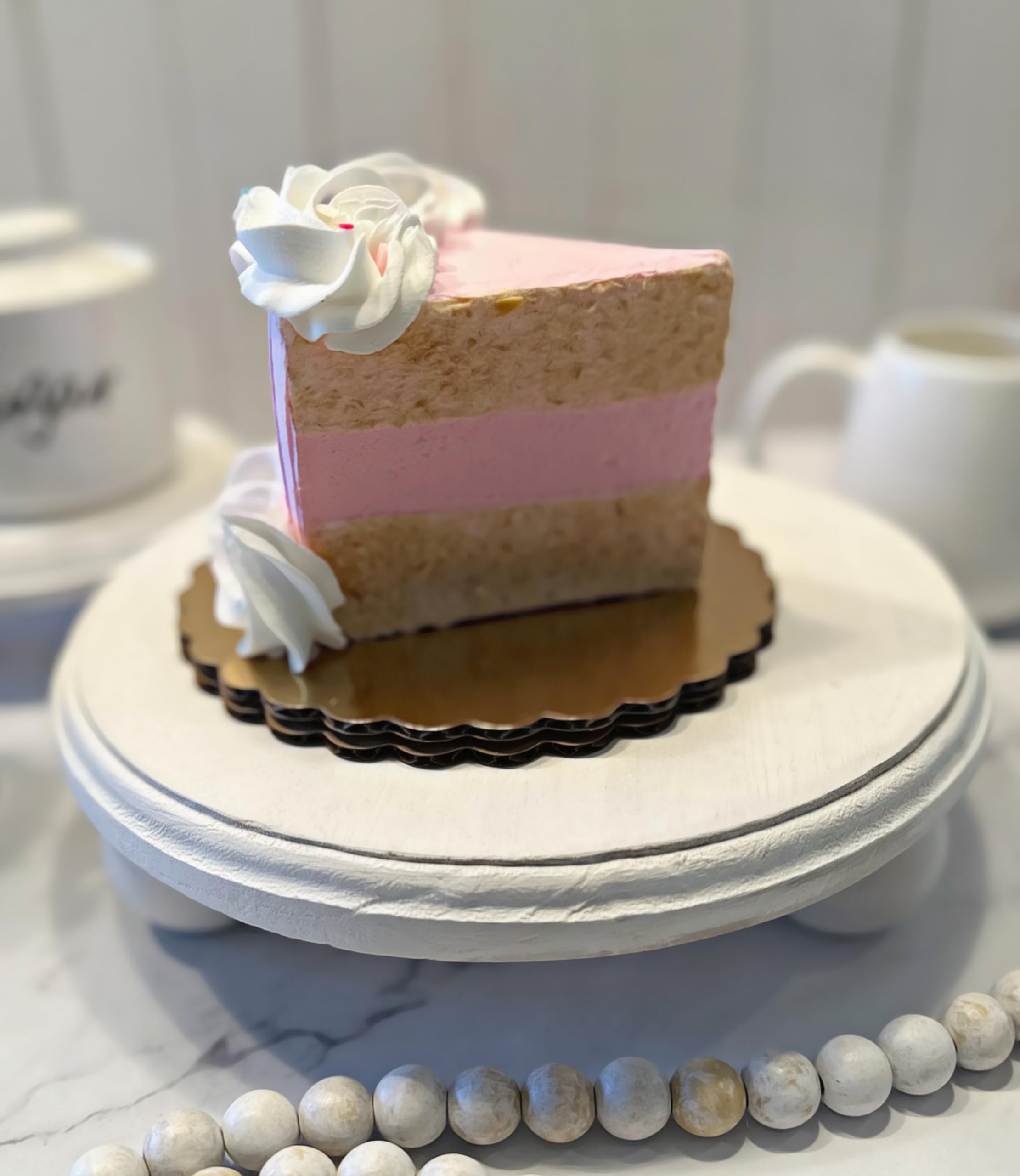 3.5 inch wide by 4 inch tall cake slice on board