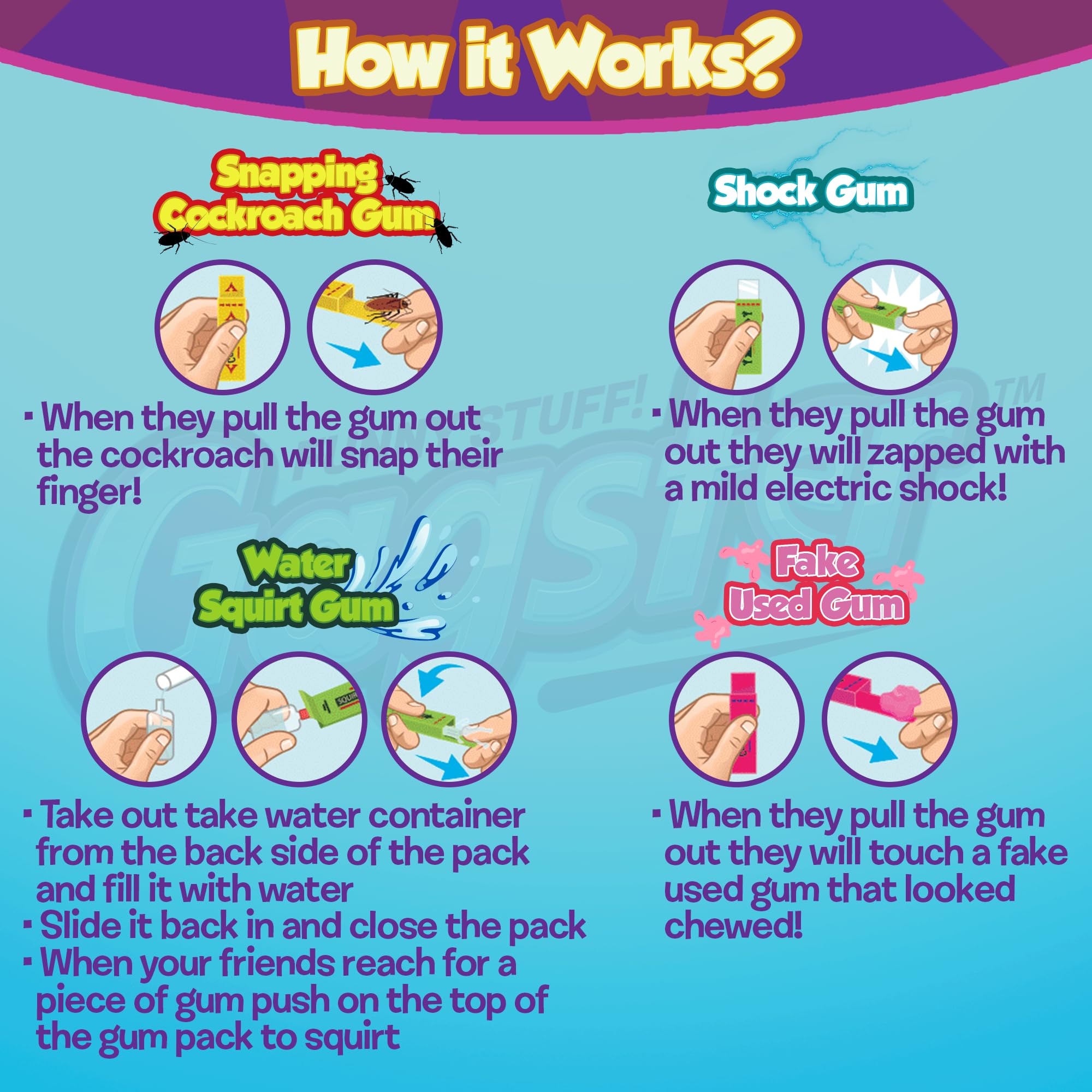 Fake chewed gum prank toy by Gagster in display