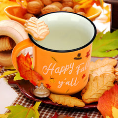 Two fall ceramic coffee mugs with handles