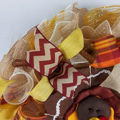 Fall deco mesh wreath with turkey centerpiece 24in round