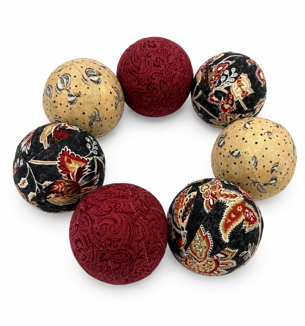 Fall Fabric Wrapped Balls set of 7 burgundy beige gray colors