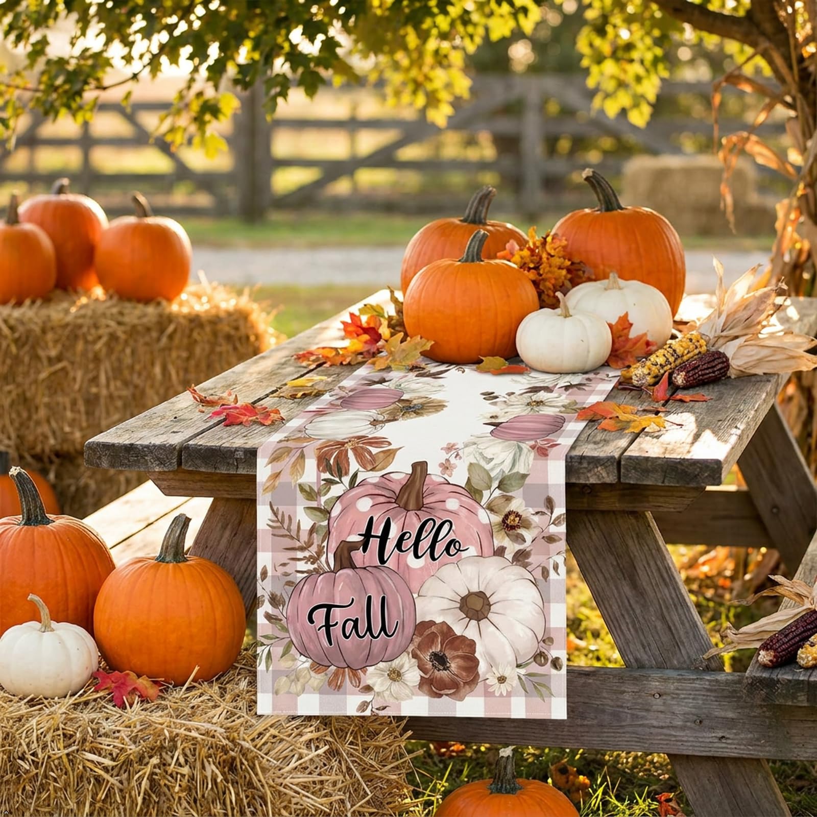Versatile fall decor suitable for dining room and coffee table
