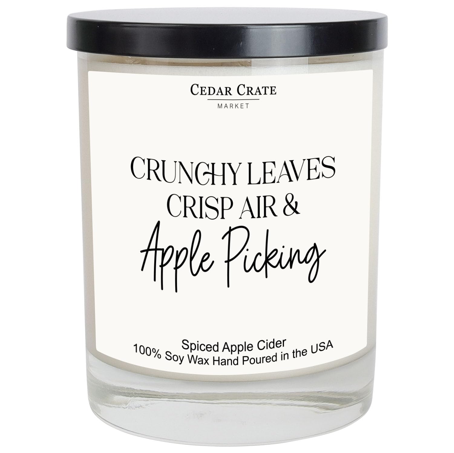 Fall scented candle jar with Crunchy Leaves Crisp Air aroma