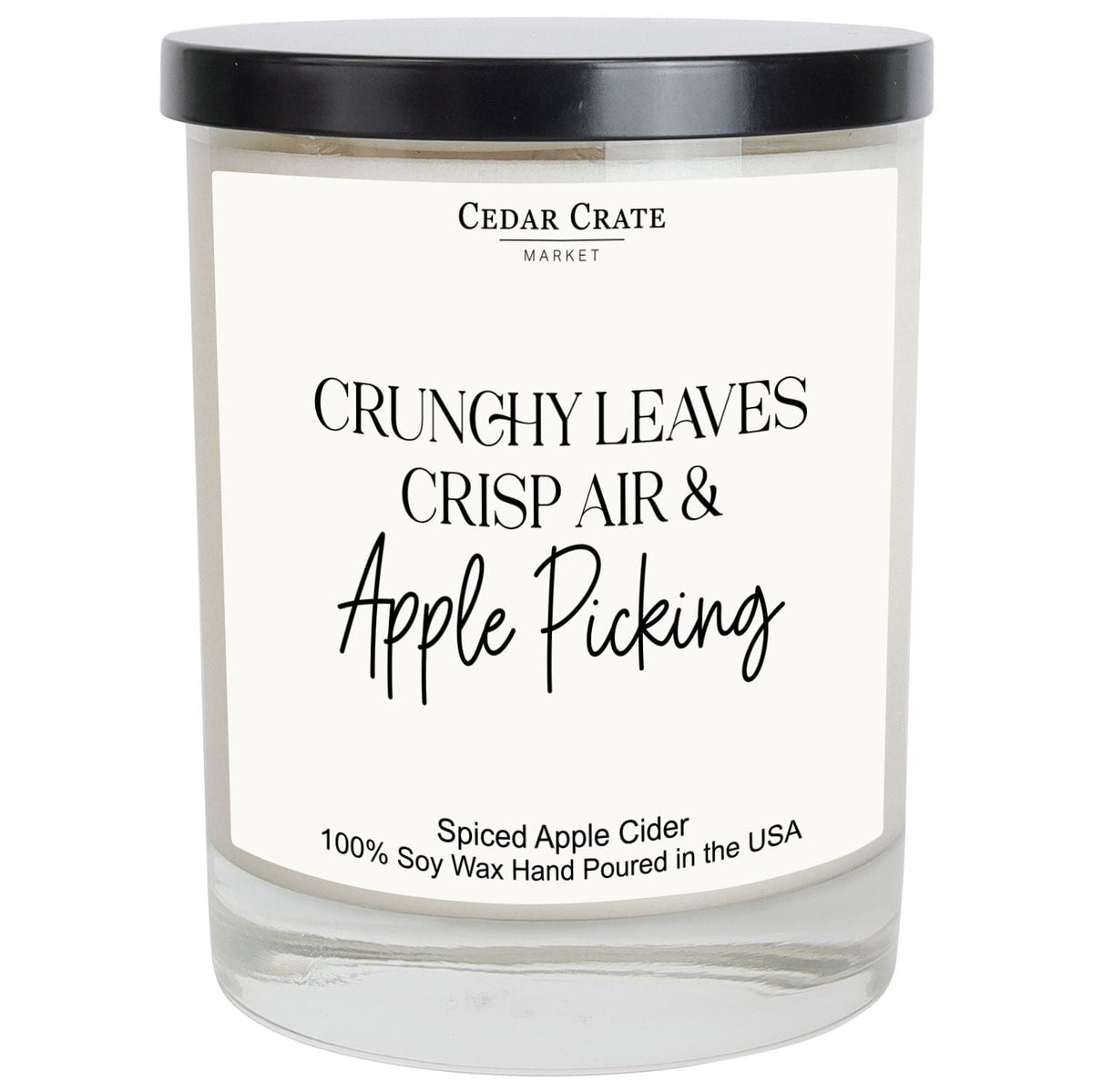 Fall scented candle jar with Crunchy Leaves Crisp Air aroma