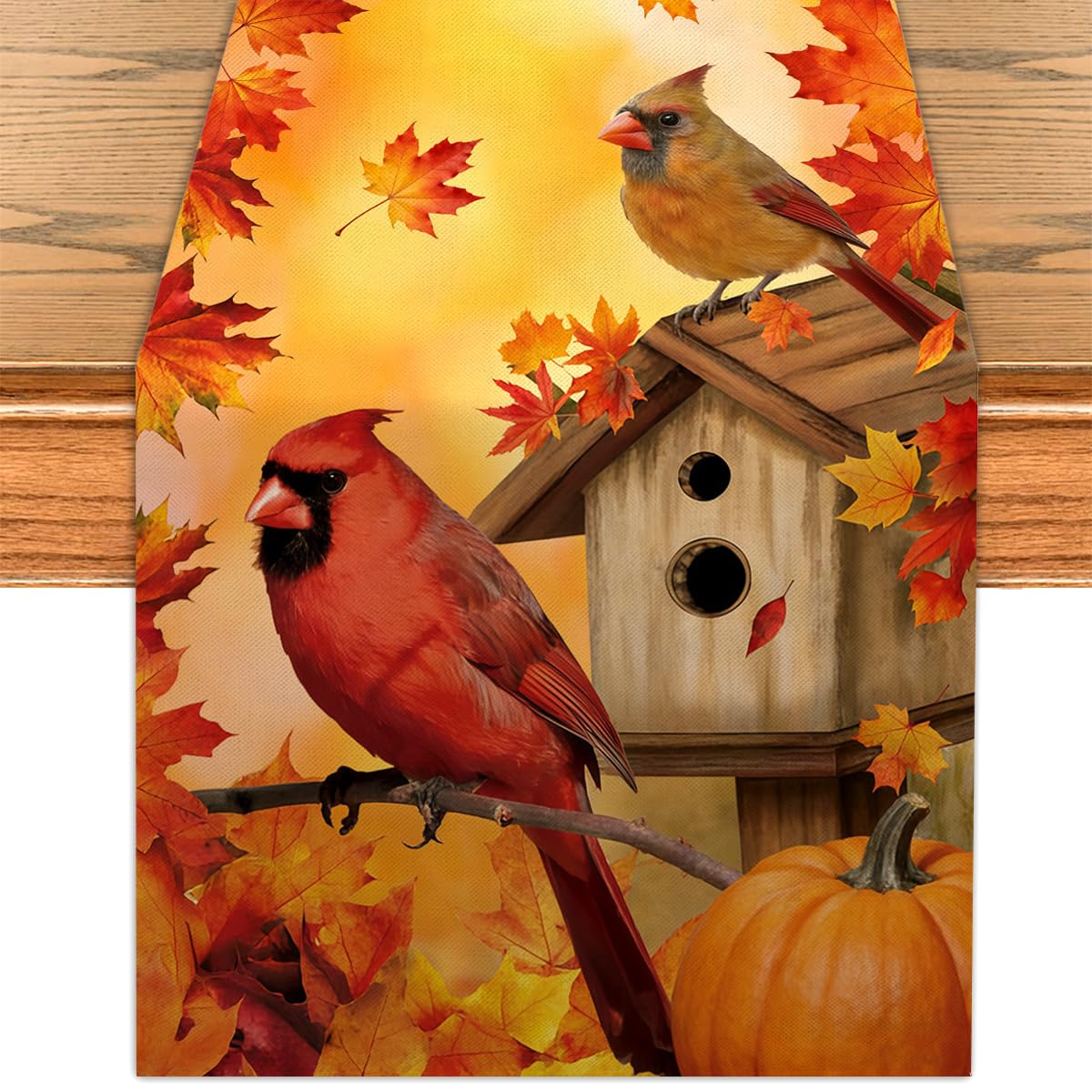 Fall Table Runner 13×72 Inch Orange Gingham on dining table