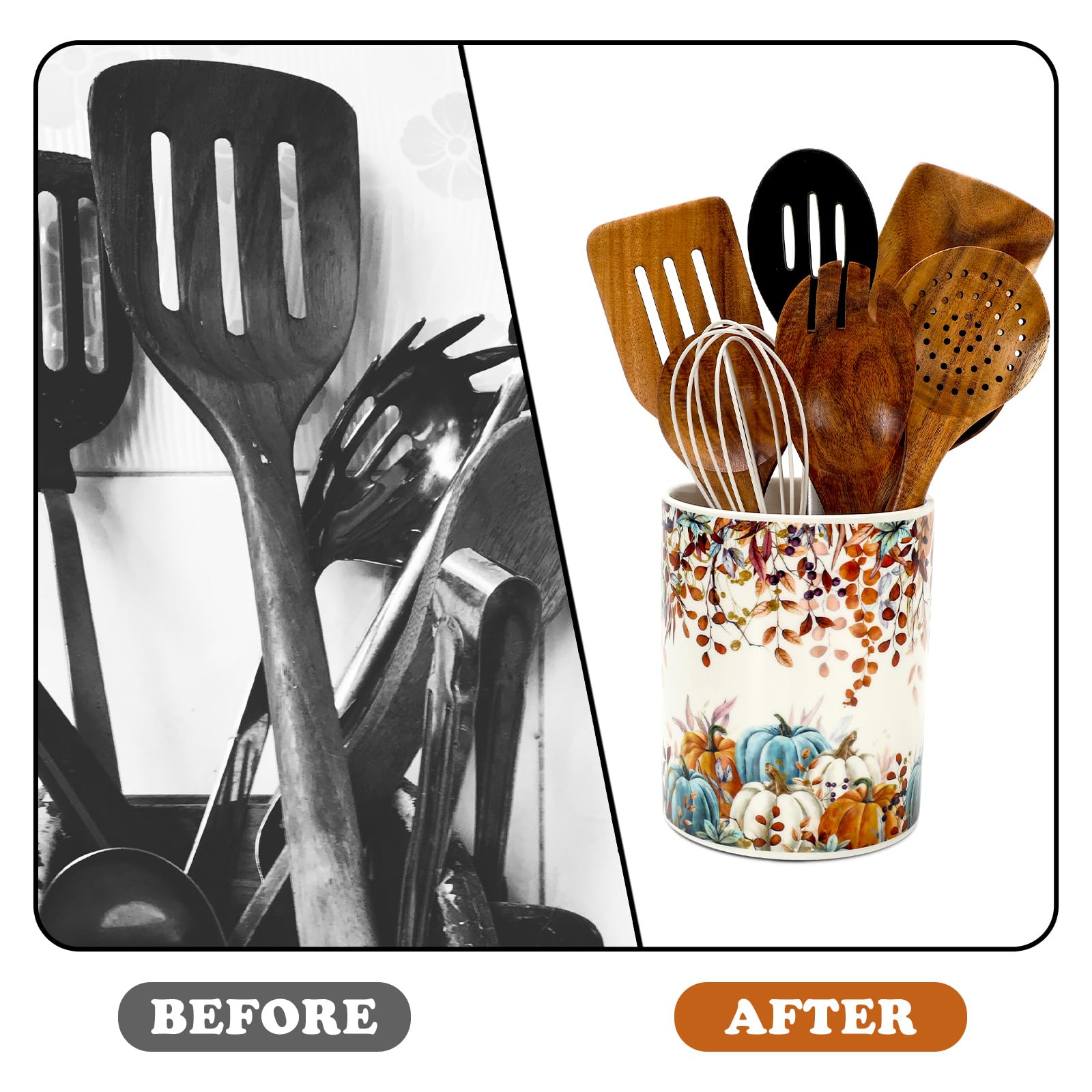 Fall themed utensil holder suitable for tall utensils 5.1 x 6.4 inch