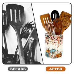 Fall themed utensil holder suitable for tall utensils 5.1 x 6.4 inch