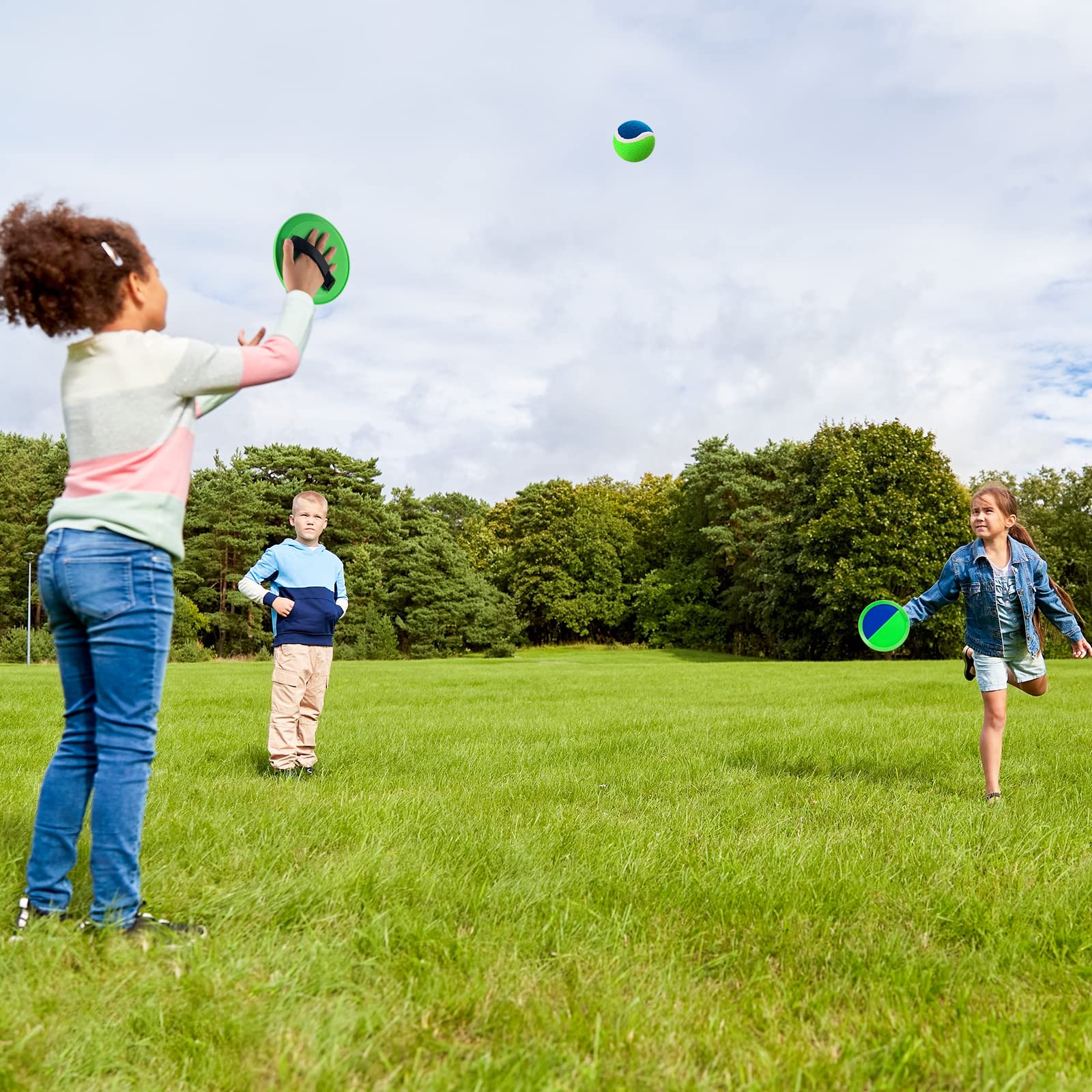 Indoor backyard park use toss and catch ball set for family play