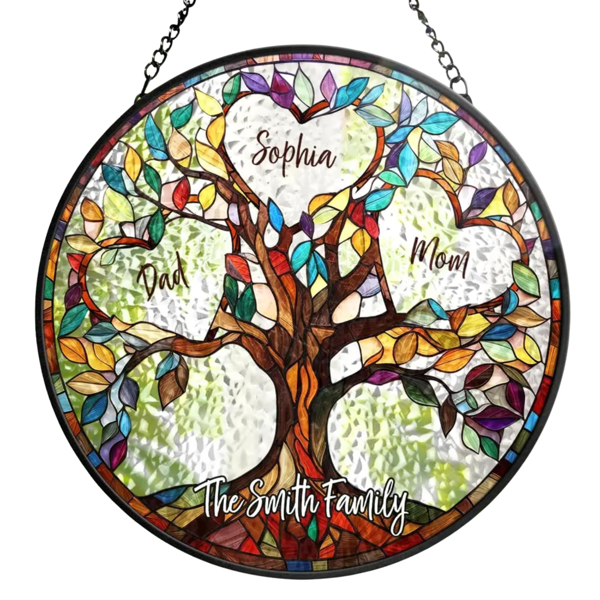 Family Unbreakable Bond Tree Of Life stained glass suncatcher with customizable names