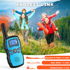 Adults and kids using Wishouse walkie talkies outdoors