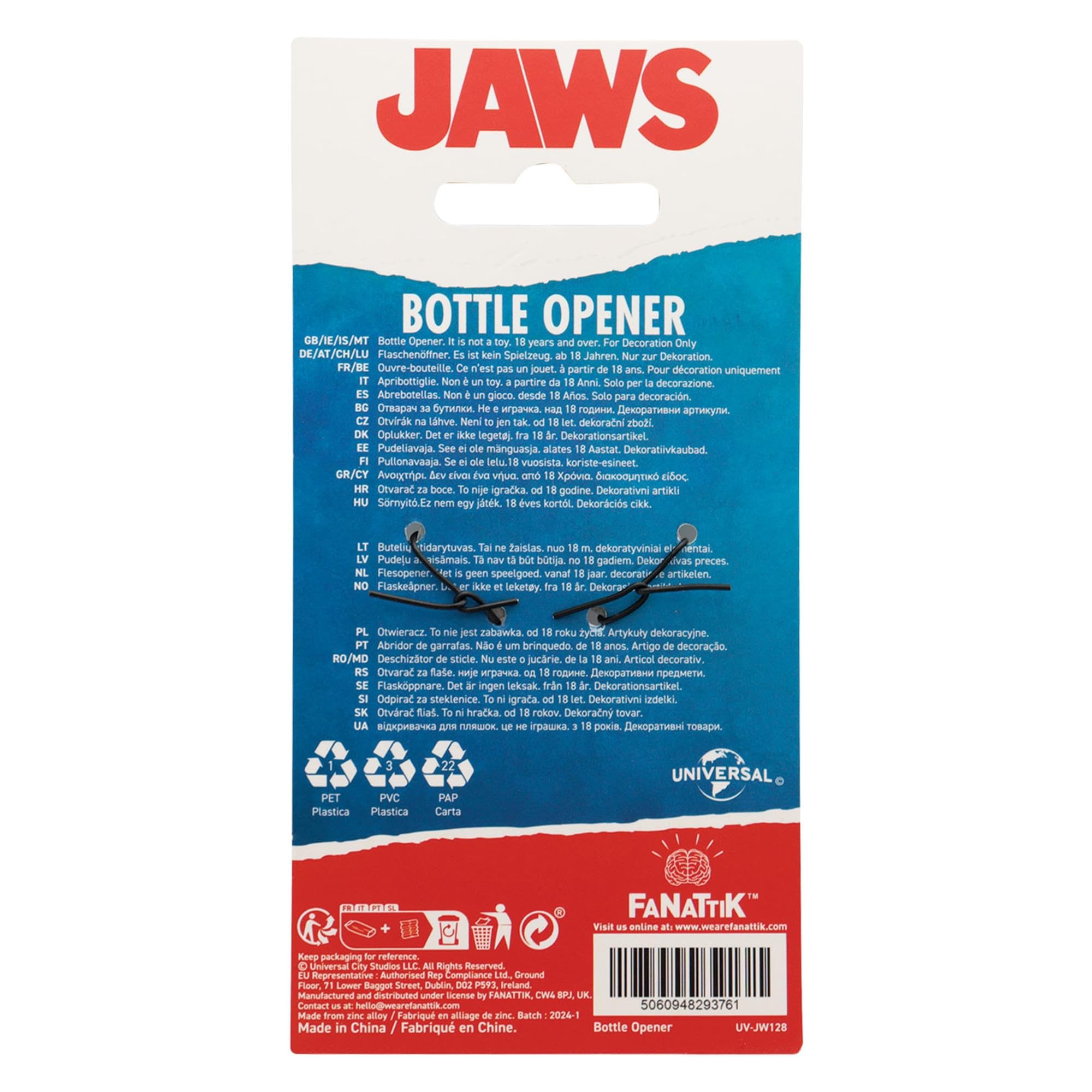 Jaws fandom bottle opener by Fanattik packable size 3.5 x 3 inches