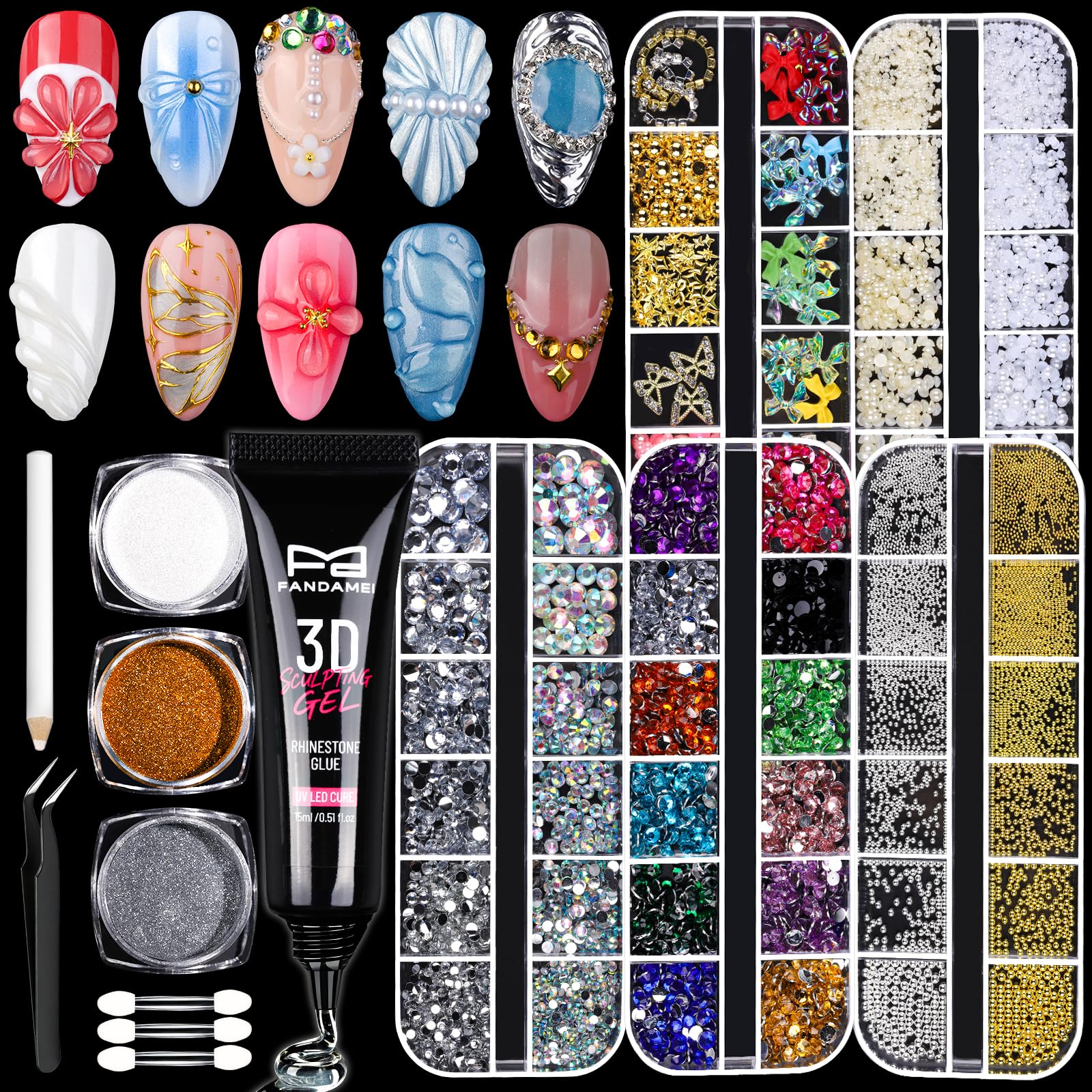 FANDAMEI 3D Gel Kit contents including gel and tools