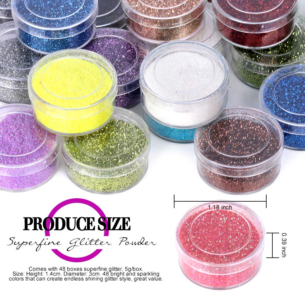 Nail art glitter by FANDAMEI in 48 color set