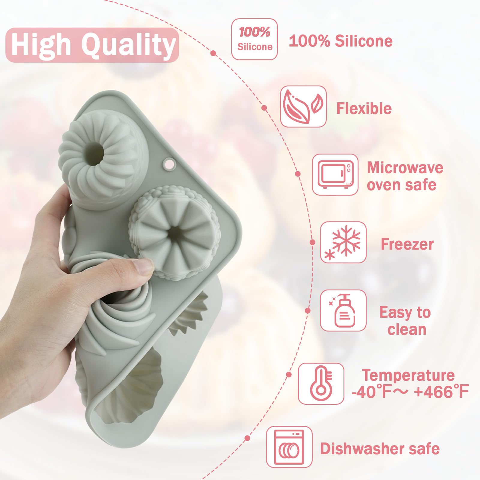 Fanmayhe silicone mini cake pans pink color set