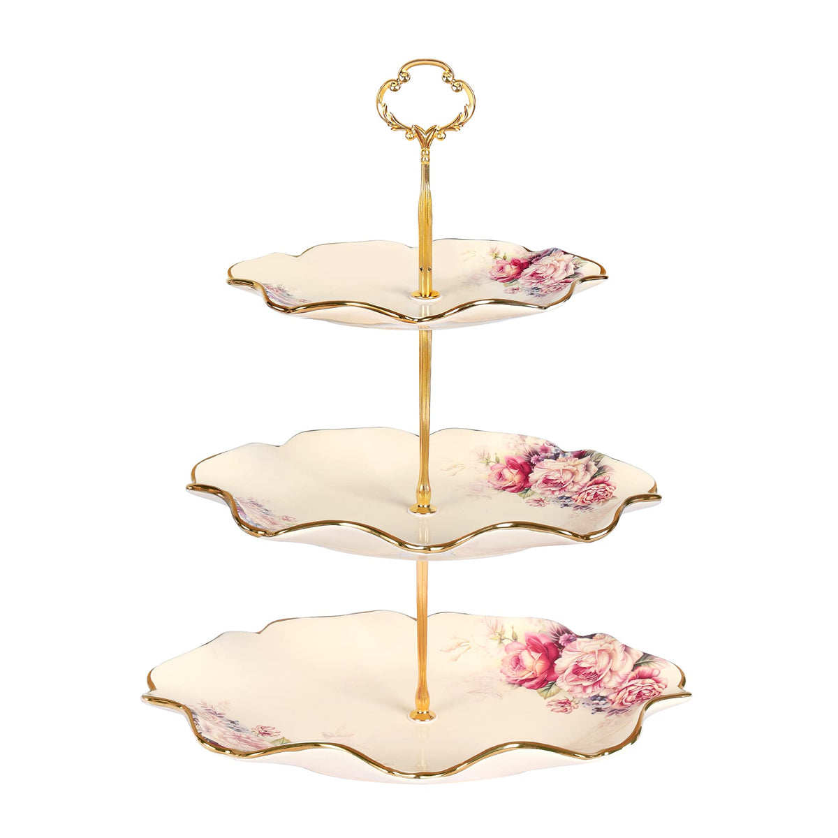 fanquare 3-Tier floral royal cupcake stand with green and gold trim