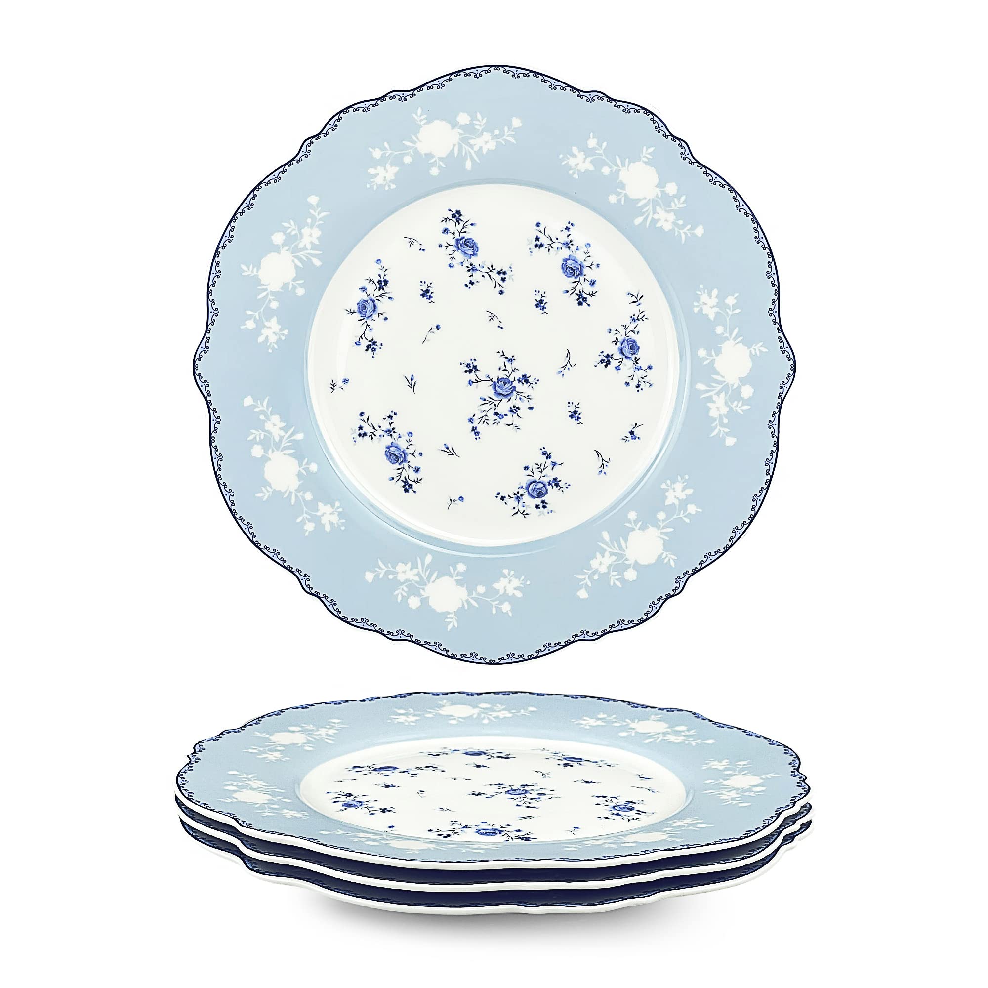 Fanquare 8 inch blue roses porcelain dessert plates set of 4 packaging