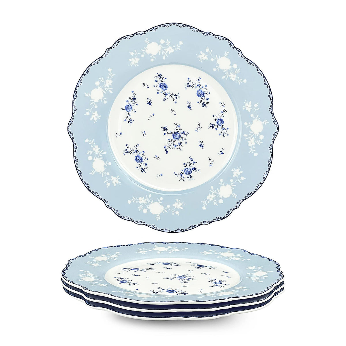Fanquare 8 inch blue roses porcelain dessert plates set of 4 packaging