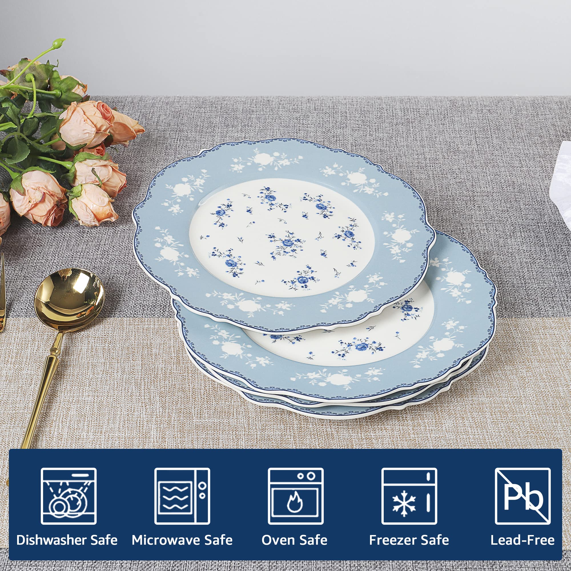 Porcelain dessert plates sized 8.19 x 0.71 inches in a four-plate set