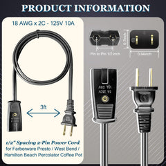 Farberware percolator cord with 1/2 inch pin spacing