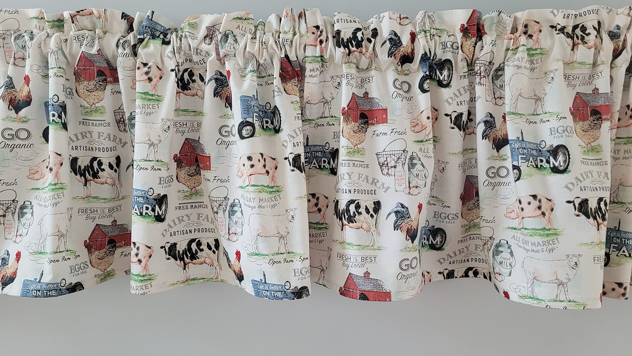 Farm Animal Kitchen Curtain 41-42in wide 15in long in cream background