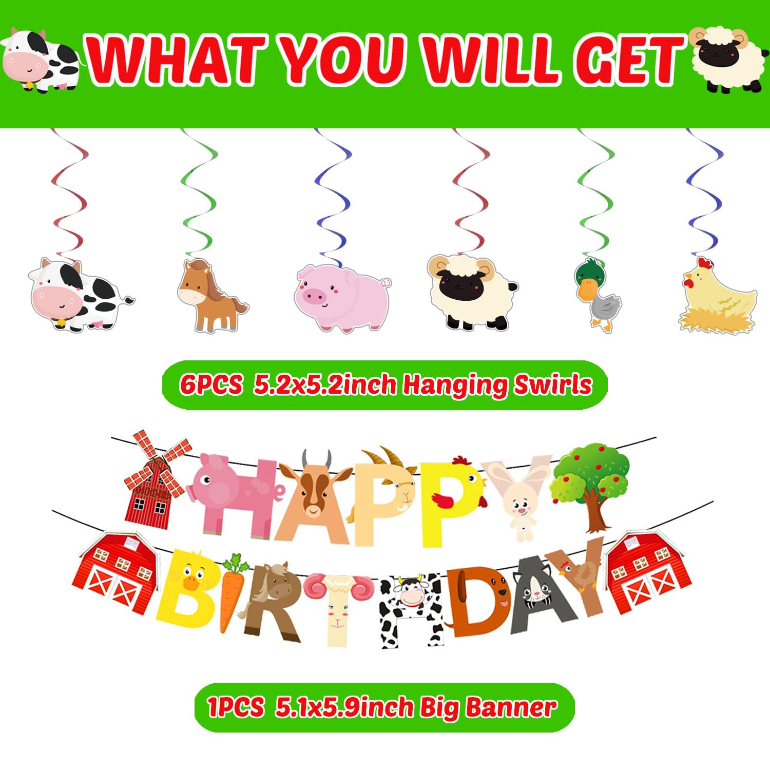 Six hanging swirls in Farm Animals Cow set