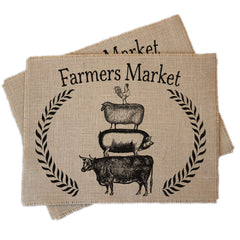 Farmers Market burlap placemats 14x18 inches two-pack on dining table