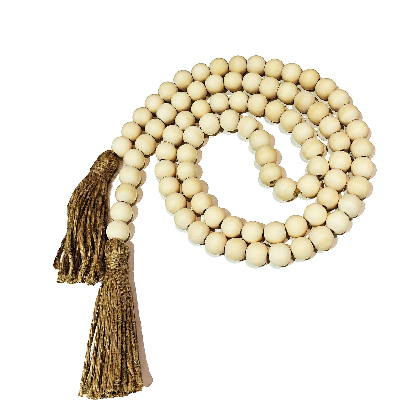 Wood bead garland 59 inch length with tassels for farmhouse decor