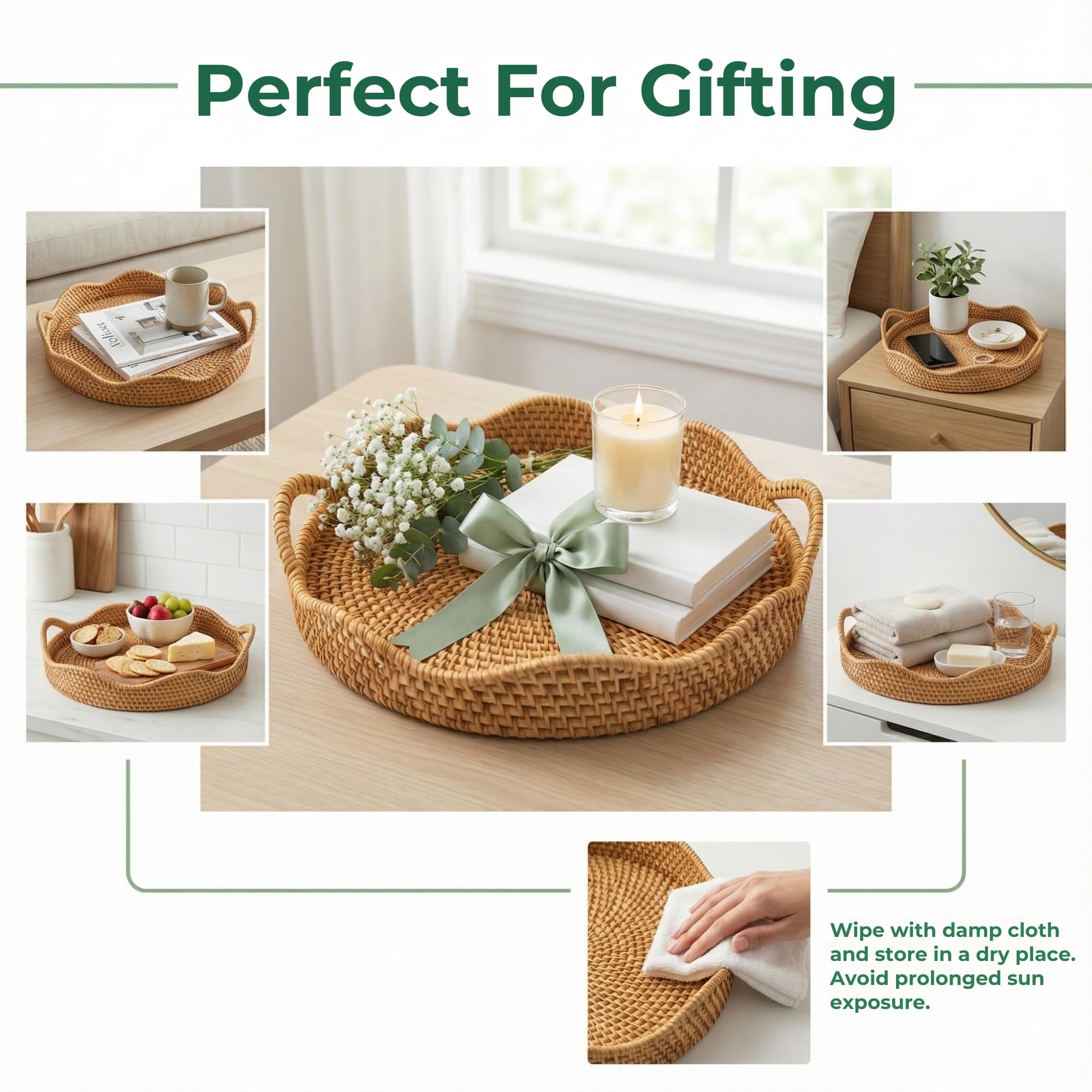 Home organization tray AEIRISSE round rattan