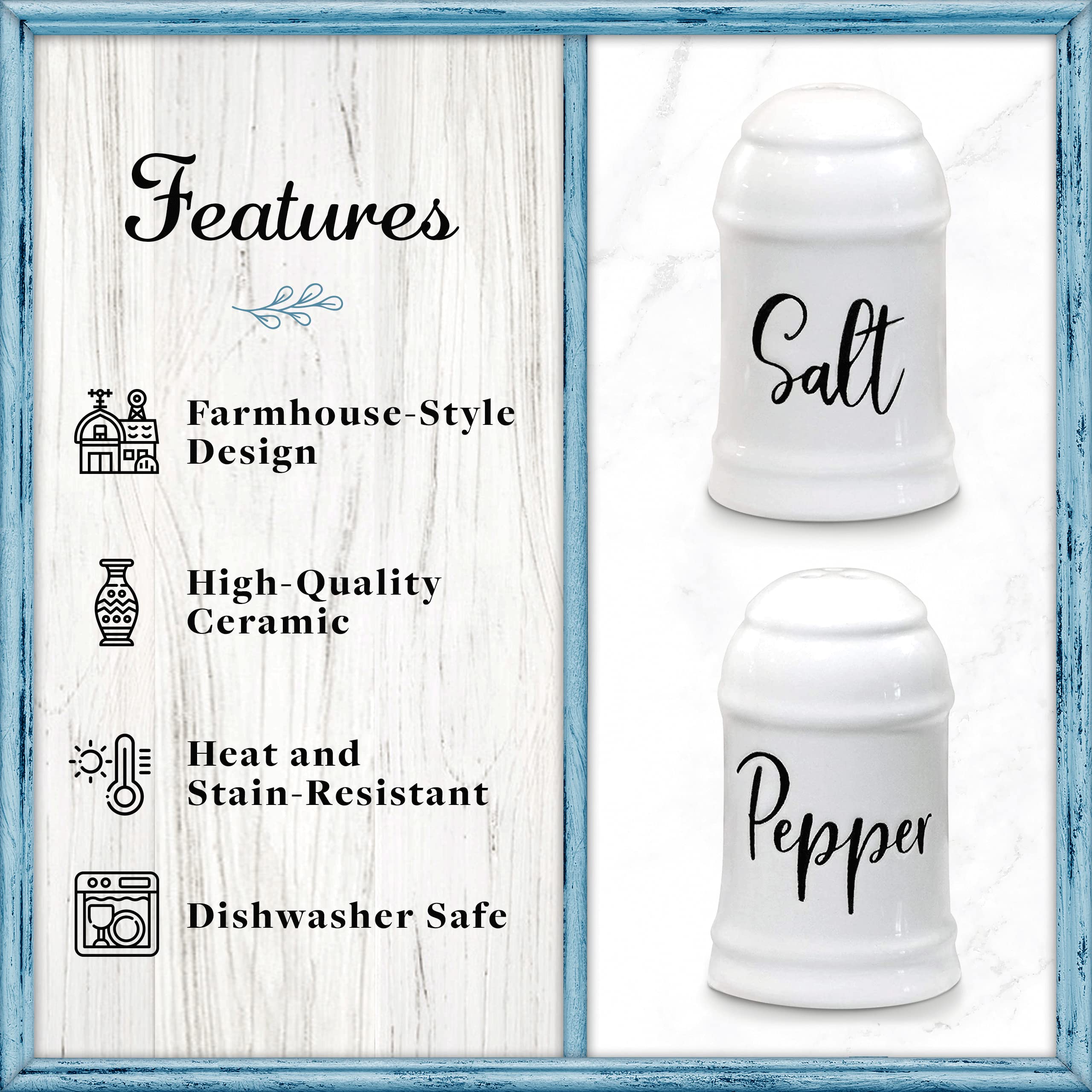Farmhouse decor salt pepper shakers ceramic white