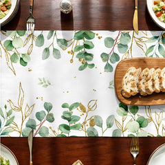 Dining table setup showcasing Eucalyptus Table Runner on a farmhouse table