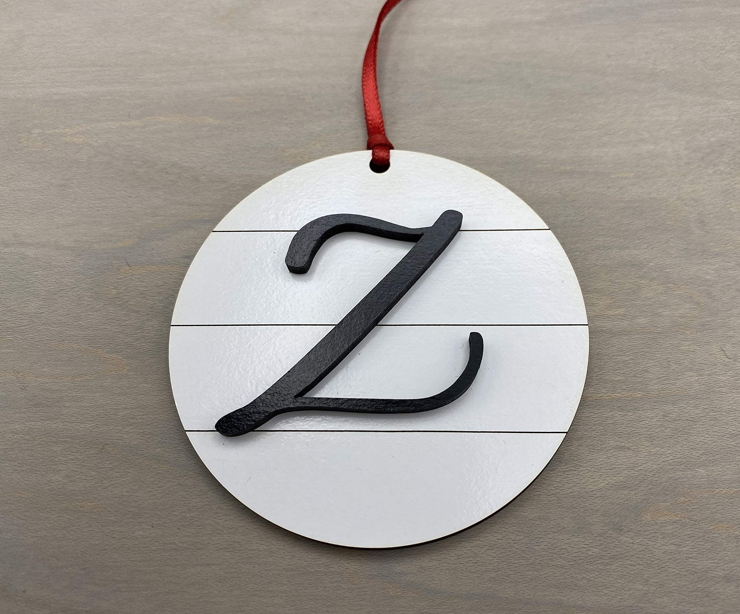 Farmhouse Monogram Ornament Letter Z back view showing black back