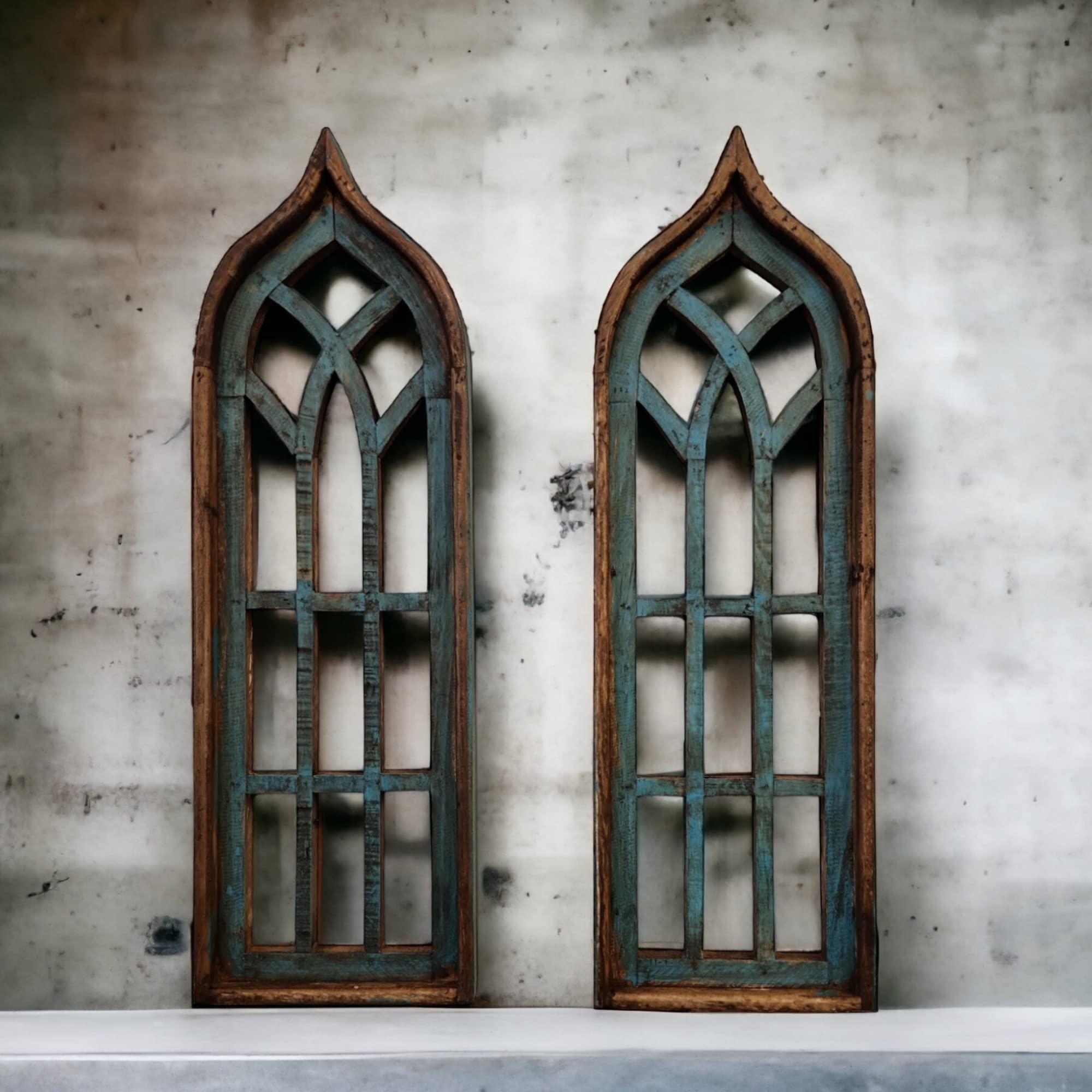 Farmhouse rustic wooden wall arches decorative turquoise