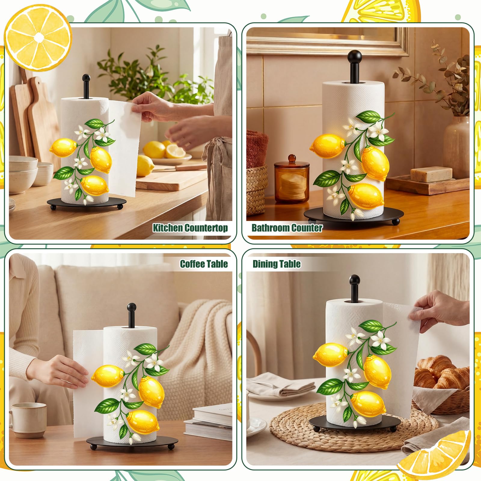 Yellow and black lemon themed decor for farmhouse kitchen