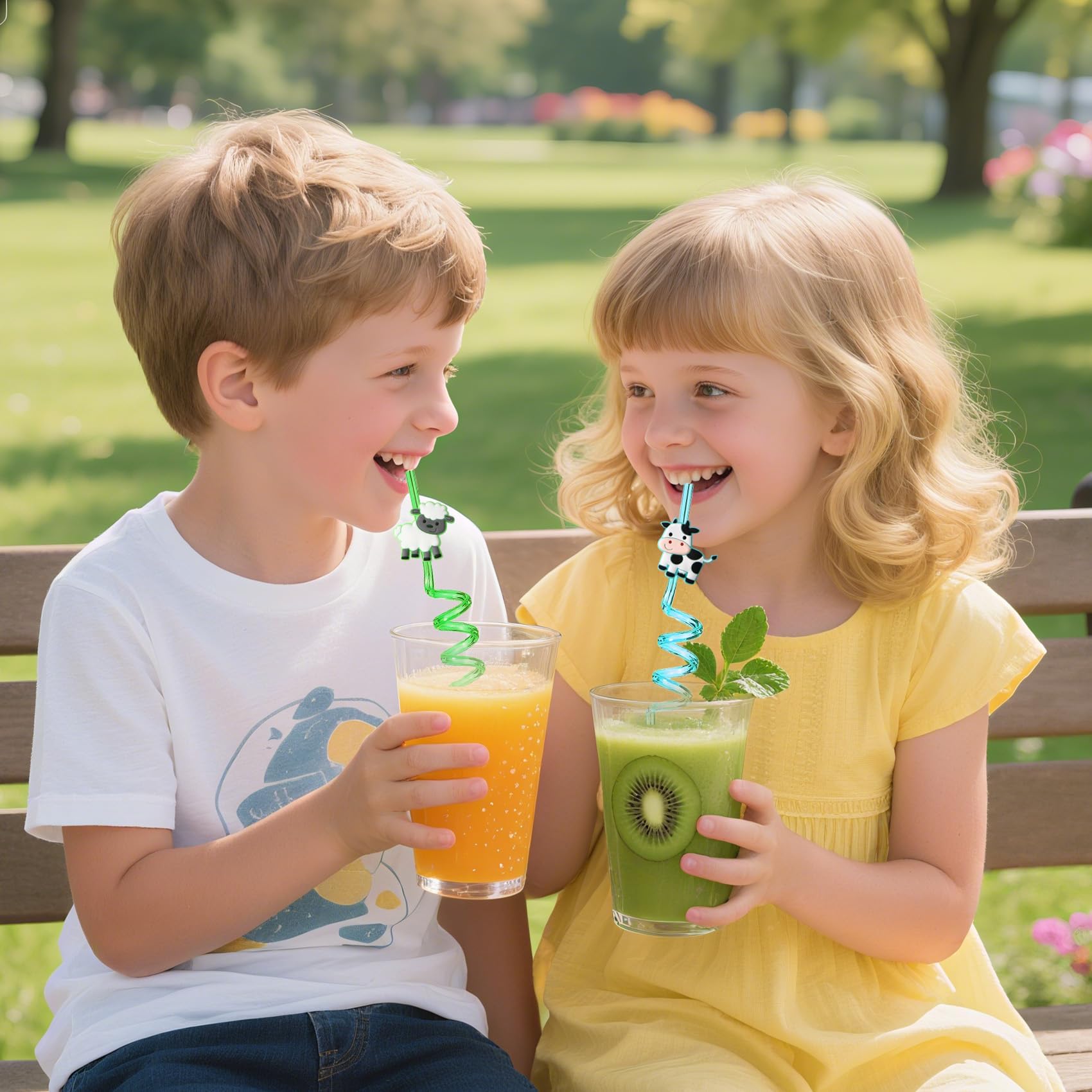 Farmyard party straws with animal toppers by AFZMON
