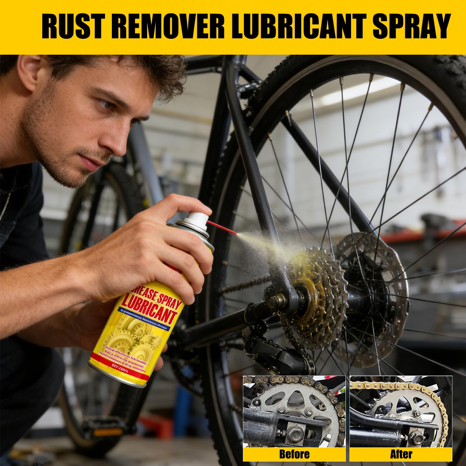 Garage workshop with rust dissolver spray