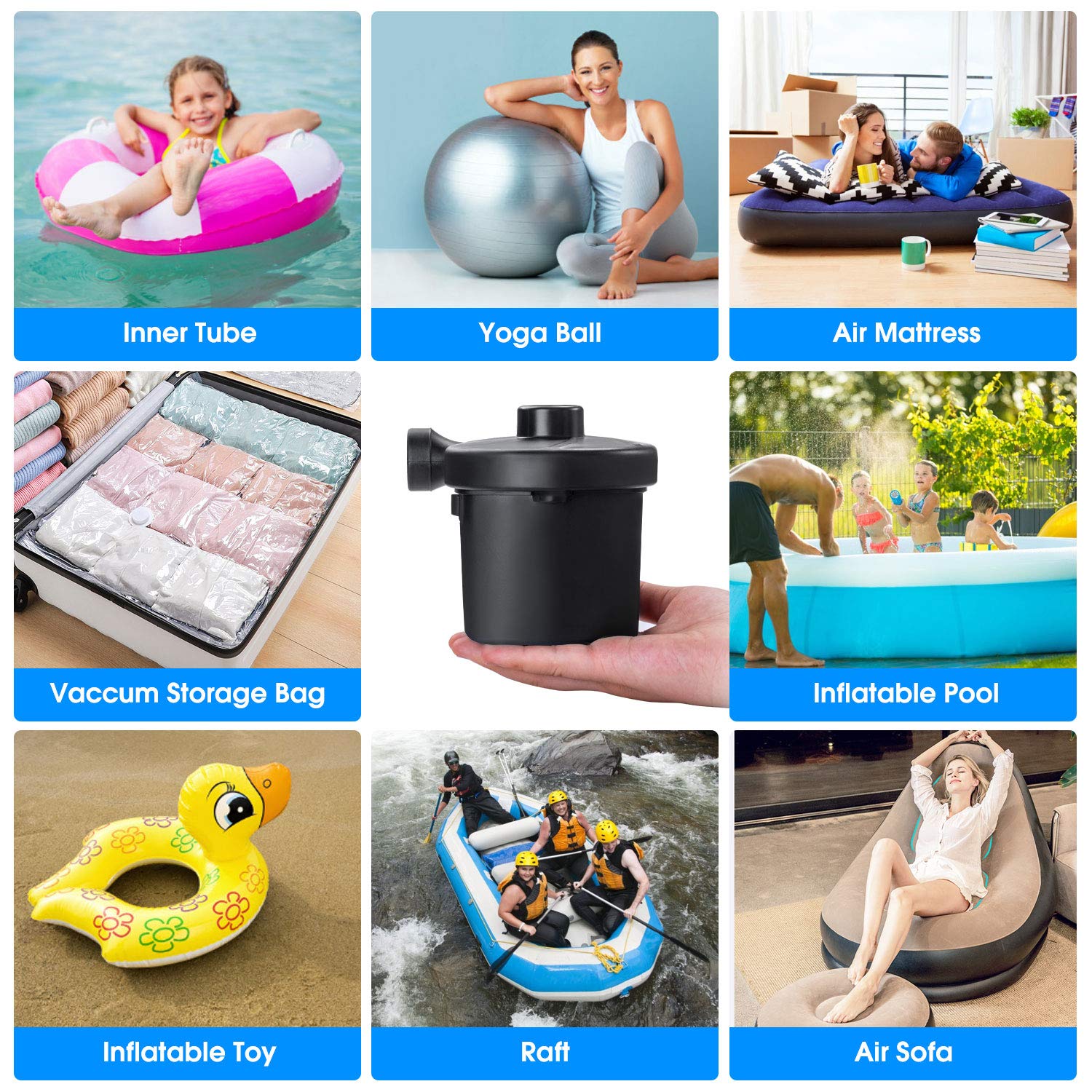 Inflate and deflate inflatables quickly at lake or beach
