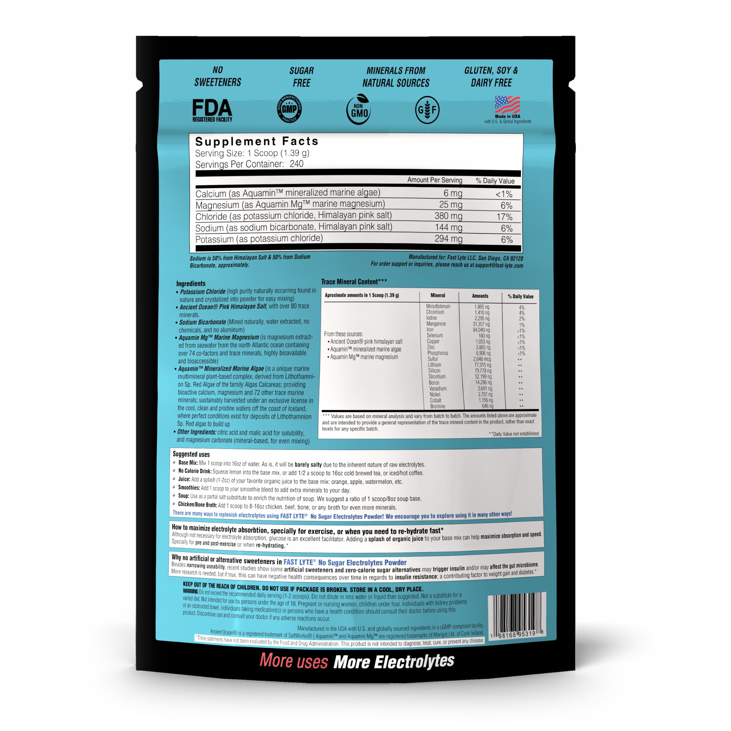 FAST LYTE No Sugar Electrolytes Powder Simply Raw versatile electrolyte powder