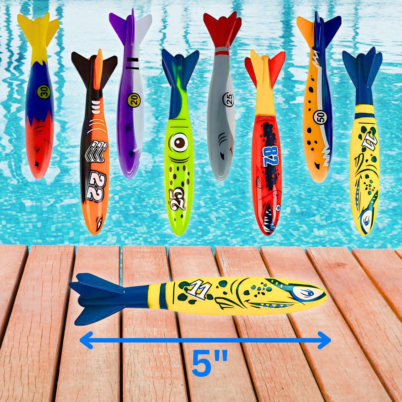 Close up of pool torpedo dive toy for kids
