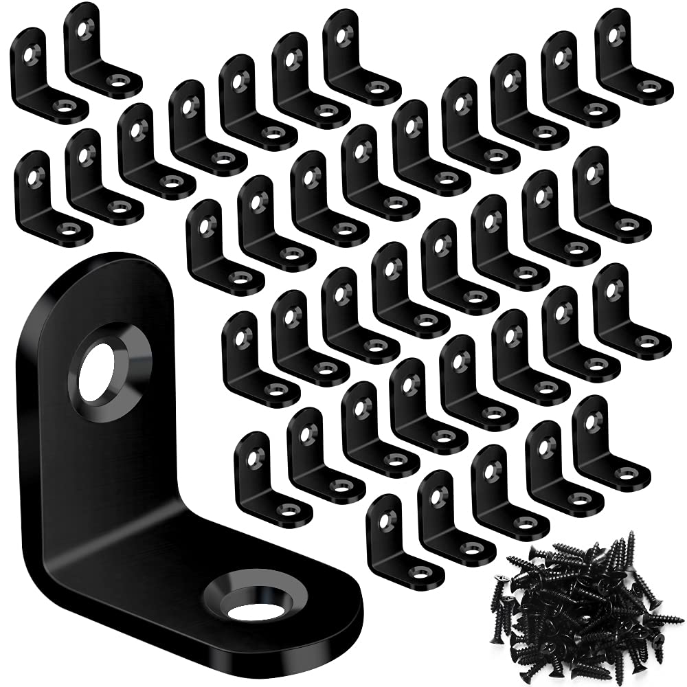 FATLODA 40PCS black L bracket corner brace close up with countersunk holes